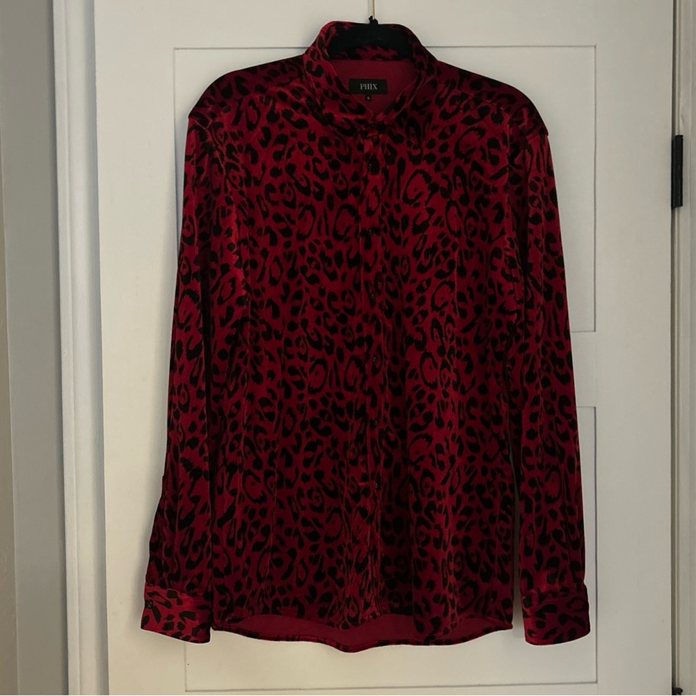 P.H.I.X VELVET RED LEOPARD BLACK SKULL LARGE ROCK N ROLL